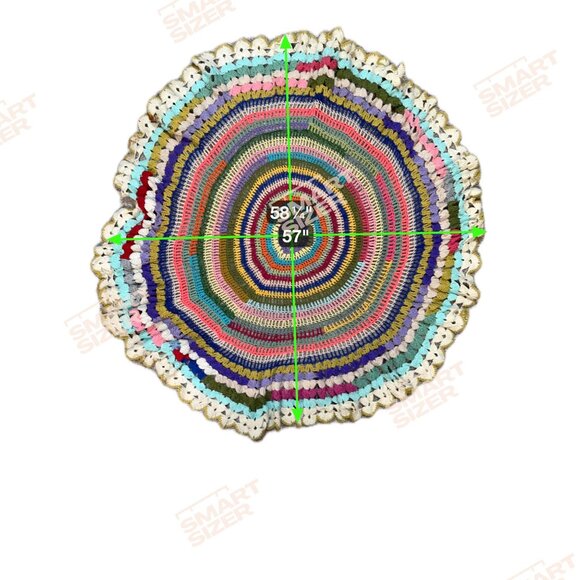 Vintage Handmade Round Crochet Doily Tablecloth Scalloped Edge Striped Large 58" - Picture 4 of 4